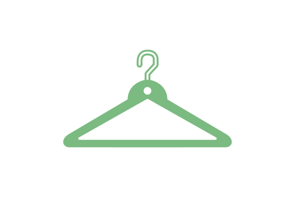 Green clothing hanger icon. Links to a simple multi-page css and html-based custom site.