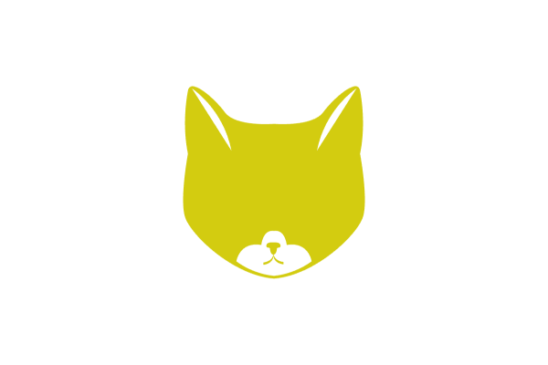 Yello cat head icon. Links to a custom css and html-based website.